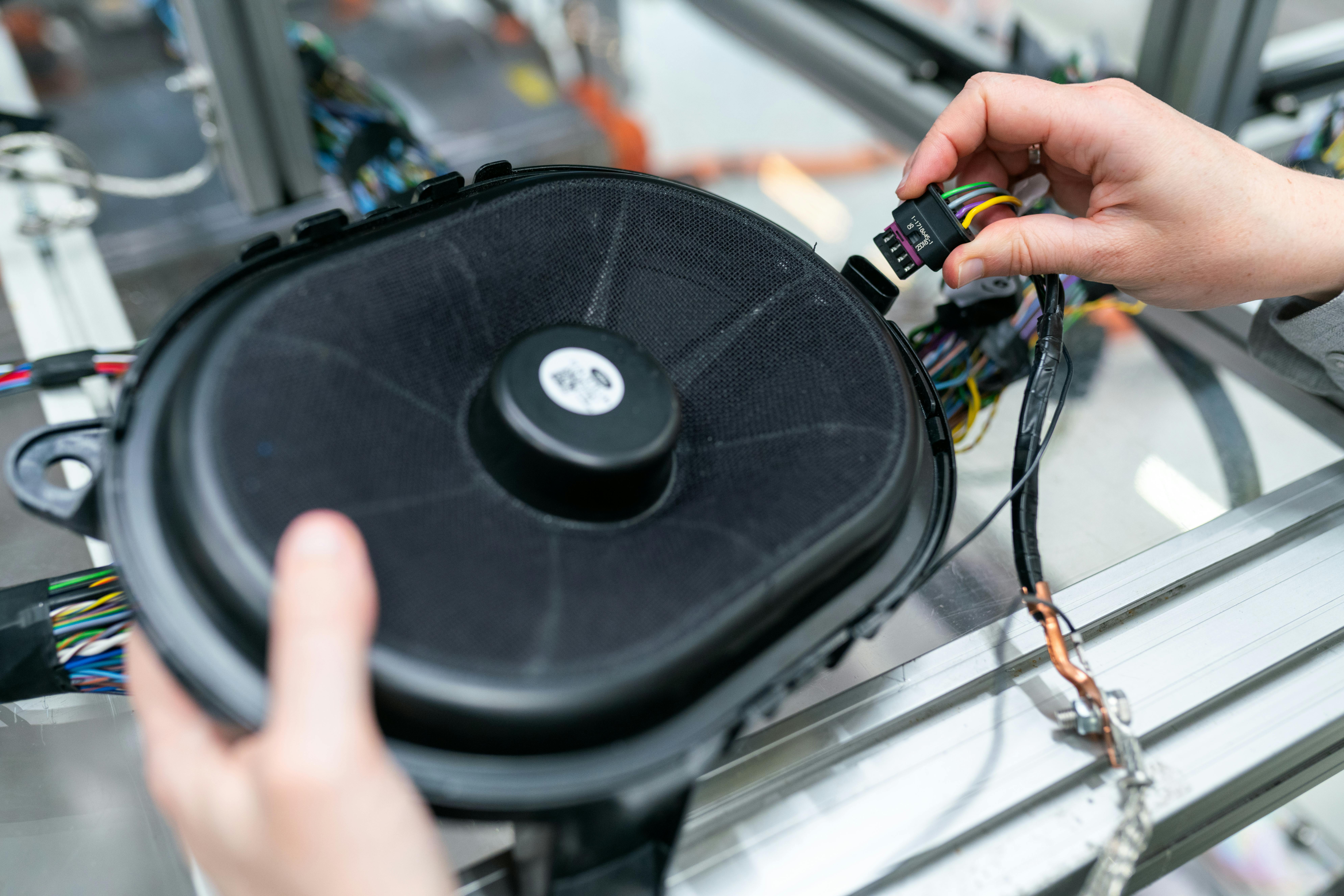 Door-panel wiring prepared for accessory or speaker installation.