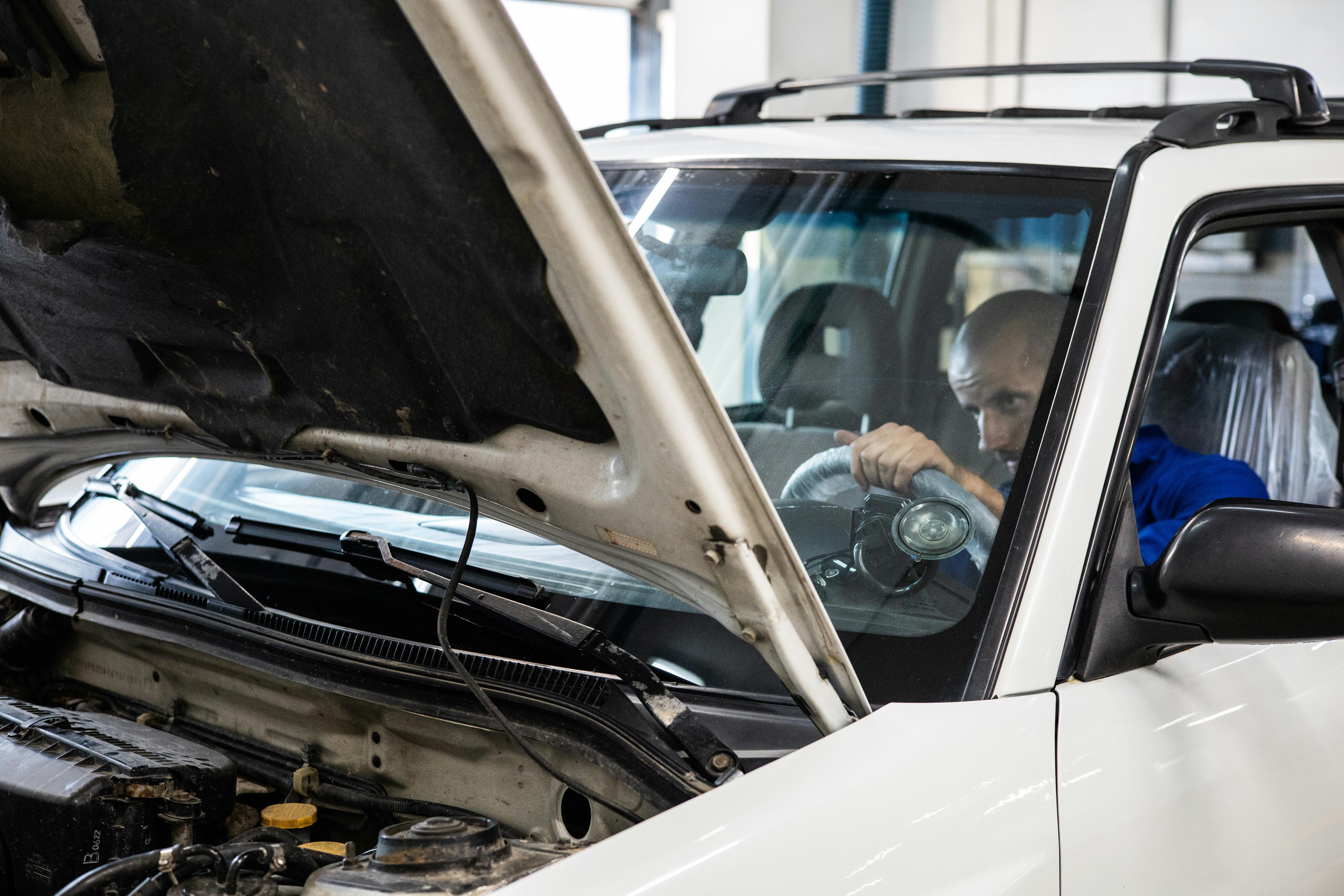 Vehicle prepared at the workshop for a booking and symptom review.